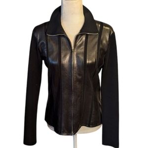 Barbara Bui Designer Black Buttery lamb Leather/ Wool Jacket Tailored Fit Sz S